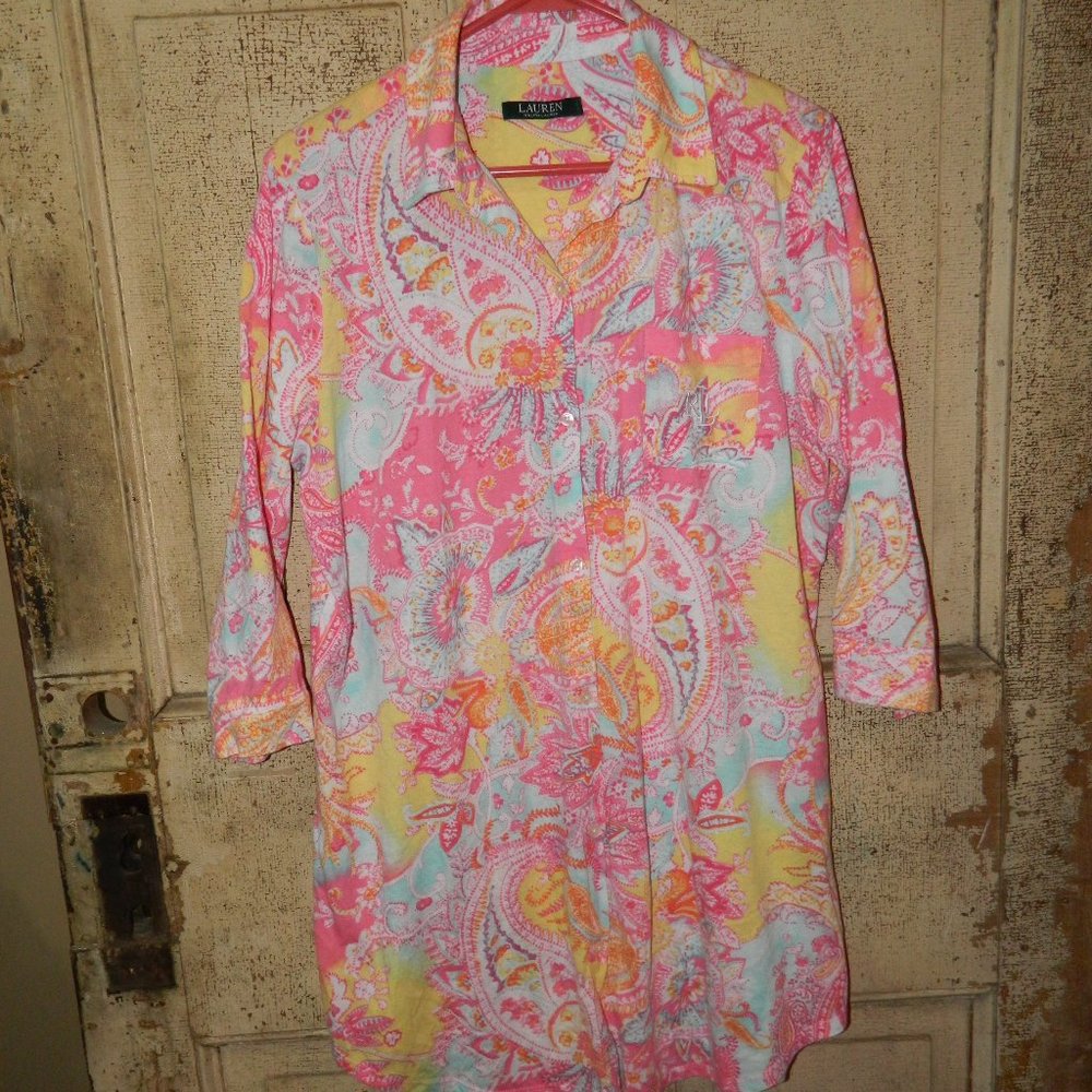 Lauren Ralph Lauren Night Shirt Pajama Top Size L (V-29)